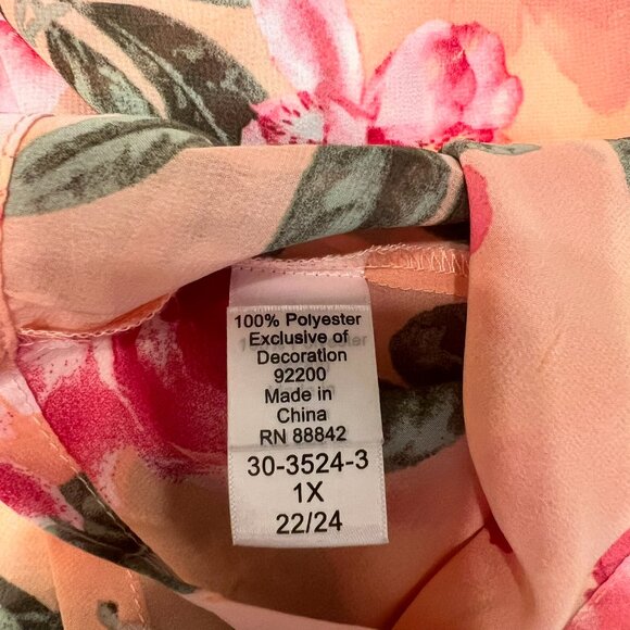 WOMAN WITHIN 2-Pc “Orange Cream” Sheer Floral Short Sleeve Tunic & Tank (Size1X) - Picture 10 of 11